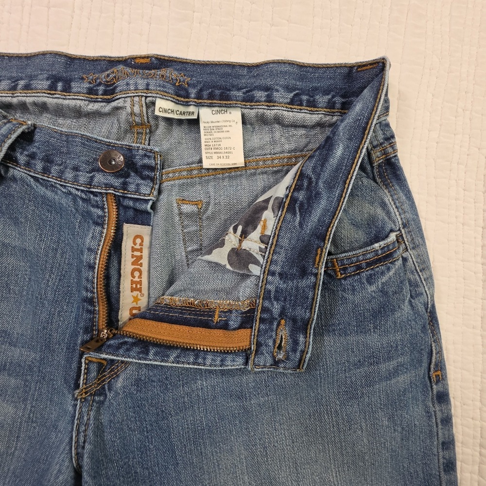 Cinch Carter Jeans Men's 34x32 Medium Wash Bootcut Heavyweight Denim Cowboy Work - Picture 6 of 13